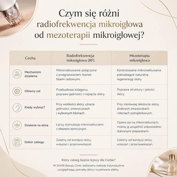 Czym różni się rf mikroigłowa od mezoterapii mikroigłowej?